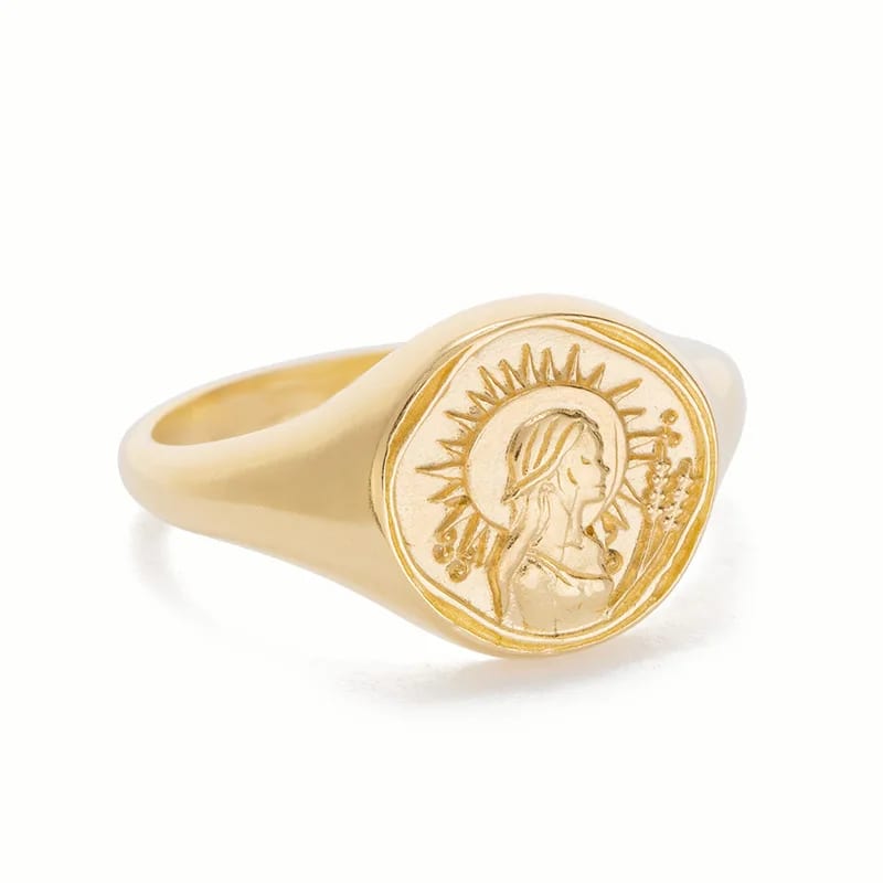 Wholesale Fashion Women Jewelry 18k Gold Plated Horoscope Zodiac Sign Rings 12 Astrology Ladies Gold Signet Ring Ring