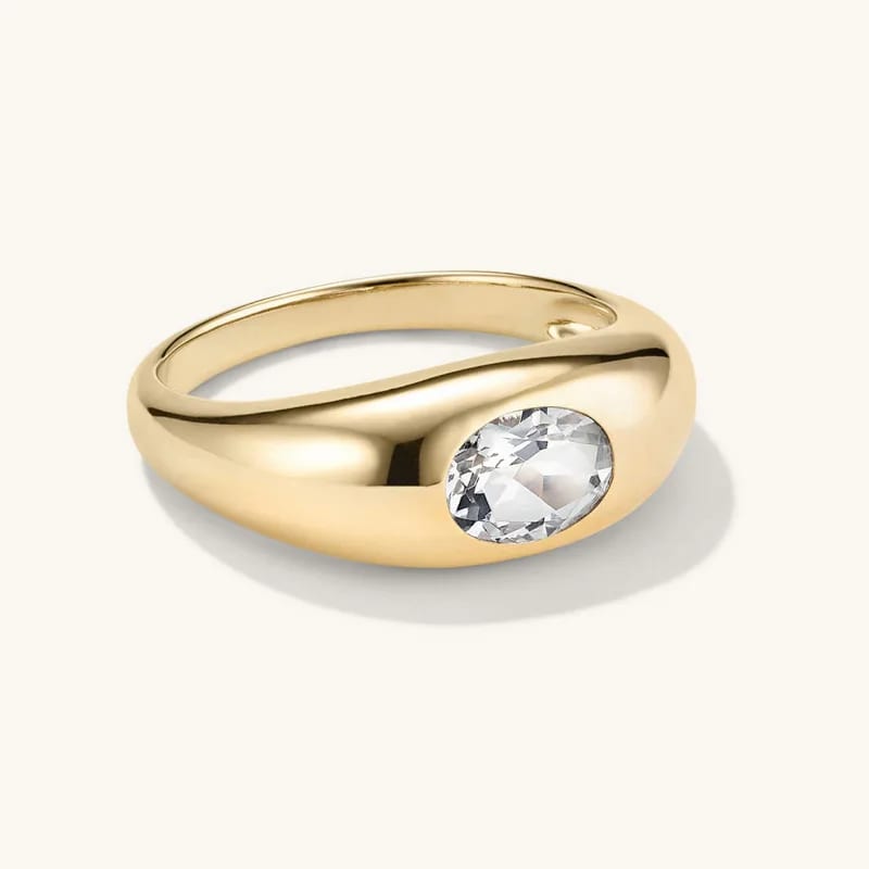 Fashion 18k Gold Plated Women Jewelry 925 Sterling Silver Oval Cz Gold Pave Cubic Zirconia Dome Ring Ring