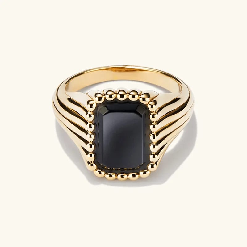 New Arrival Fine Jewelry 18k Gold Plated Black Onyx Stone Pinky Signet Ring For Women And Men Ring
