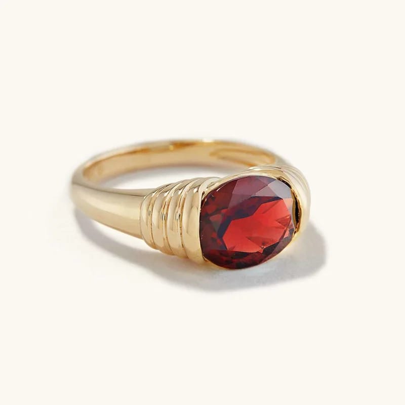 Custom Fashion Design Oval Zircon Rings 18k Gold Plated Dainty Red Gemstone Statement Ring Jewelry For Women Ring