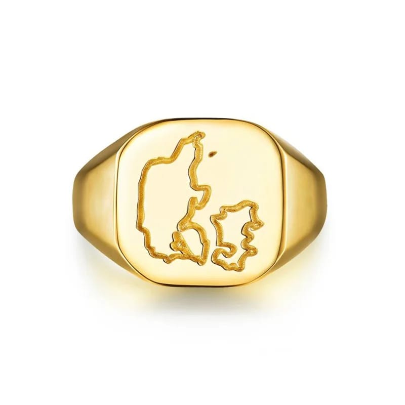 Custom Engraved Country Map Designs Mens Rings 18k Gold Plated Stainless Steel Signet Ring For Man Jewelry Ring