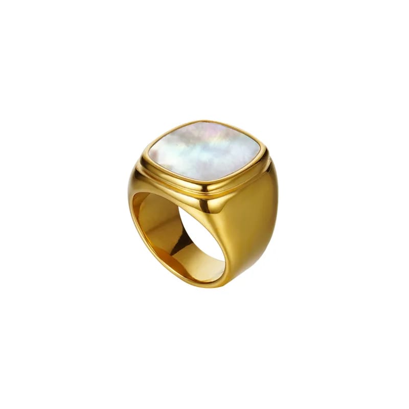 Discount Fast Shipping 18k Gold Plated Polishing Stainless Steel Rectangle Shell Rings Jewelry For Women Ring