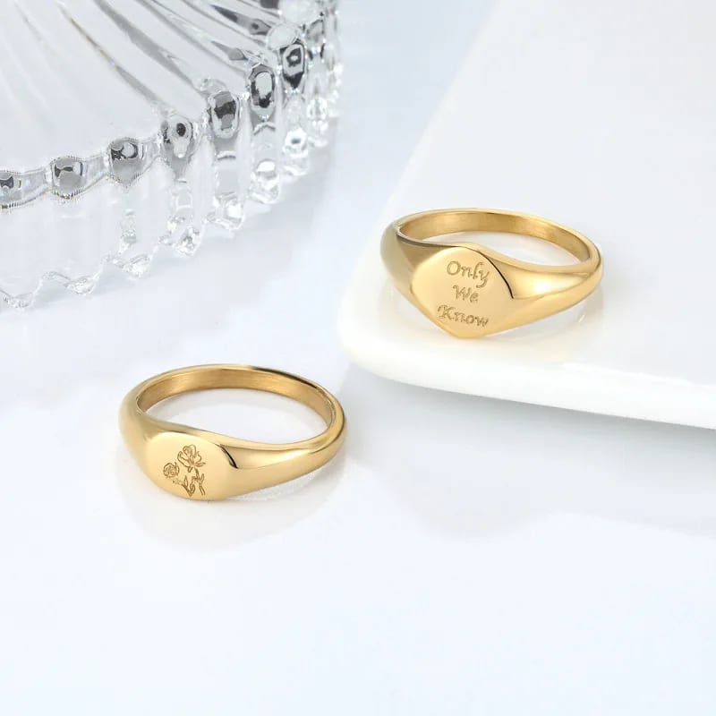 Custom Logo Mane Or Design Stainless Steel Real Gold Plated Laser Word Ring For Men Women Ring