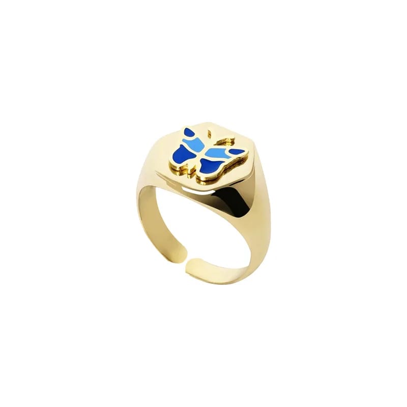 SXS JEWELRY 18k Gold Plated Custom Enamel Butterfly Flower Ladybug Adjustable Signet Ring For Women Ring