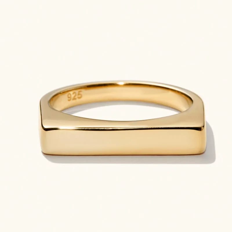 925 Sterling Silver 18k Gold Signet Ring Personalized Engraved Name Rectangle Bar Signet Ring Ring