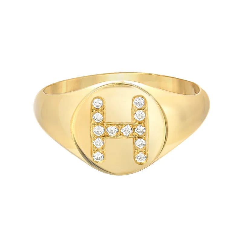 Fashion Custom Letter Rings Jewelry Diamond Cubic Zirconia Pave Signet Initial Ring Ring