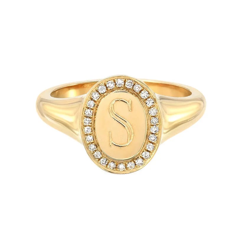 Latest Design 14k Gold Diamond Frame Signet Ring For Women Jewelry Ring