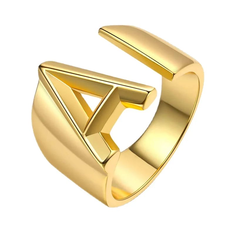Custom Stainless Steel Fashion 18k Gold Plated 26 Letter Men Jewelry Ring Ring