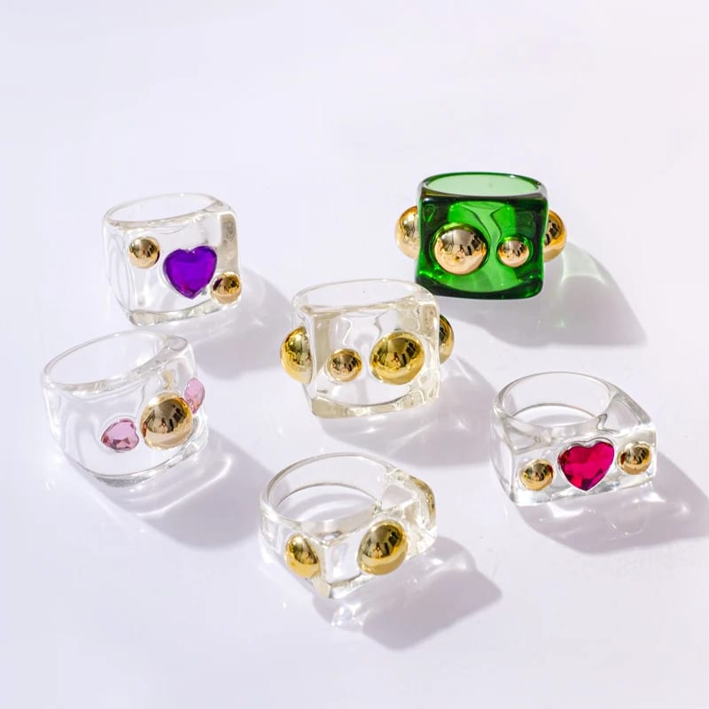 New Neon Vintage Candy Colorful Rings Metal Square Acrylic Green Resin White Chunky Trendy Rings Ring
