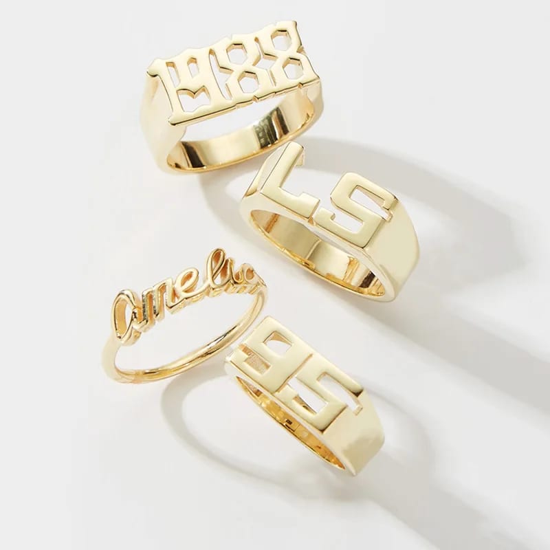 Fashion Customize Alphabet Jewelry Personalized Custom 18k Gold Plated Name Double Letter Initial Ring Ring
