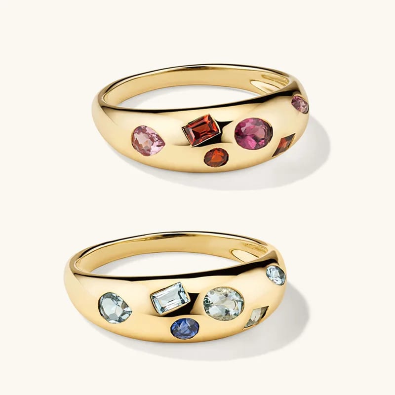 Wholesale Custom Jewelry Fashion Mosaic Rainbow Colorful Bezel Gemstone Dome Ring For Girls Women Ring