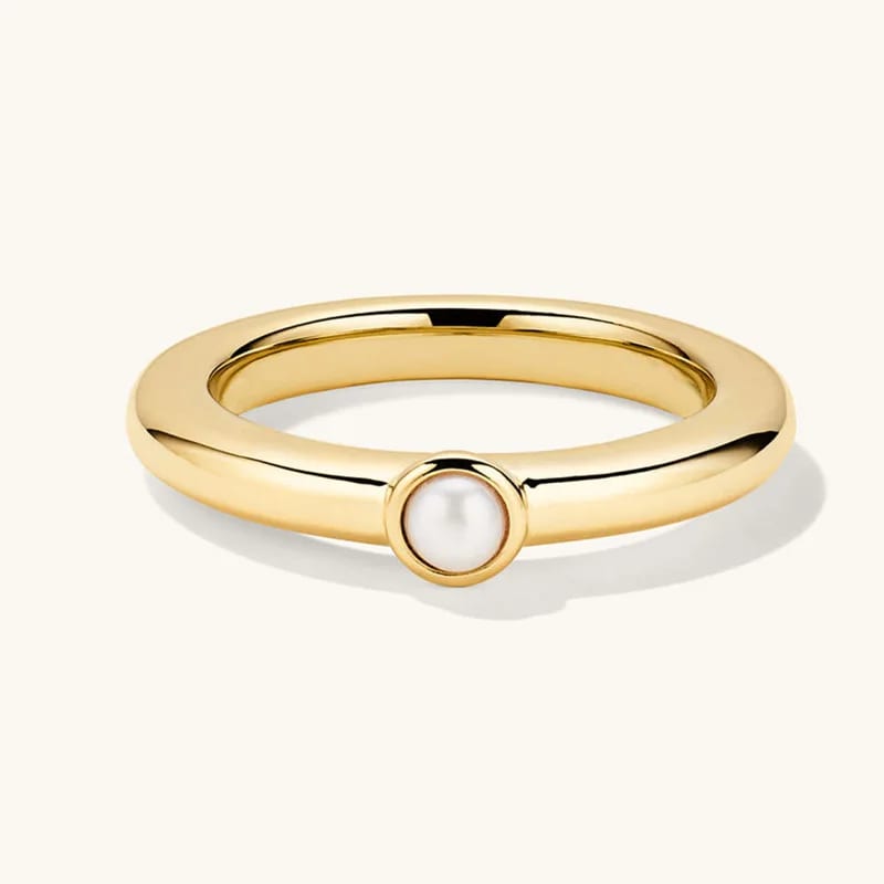 Minimalist Fine Jewelry Manufacturer Classic Round Bezel Setting Pearl 18k Sold Stacker Rings Women Ring