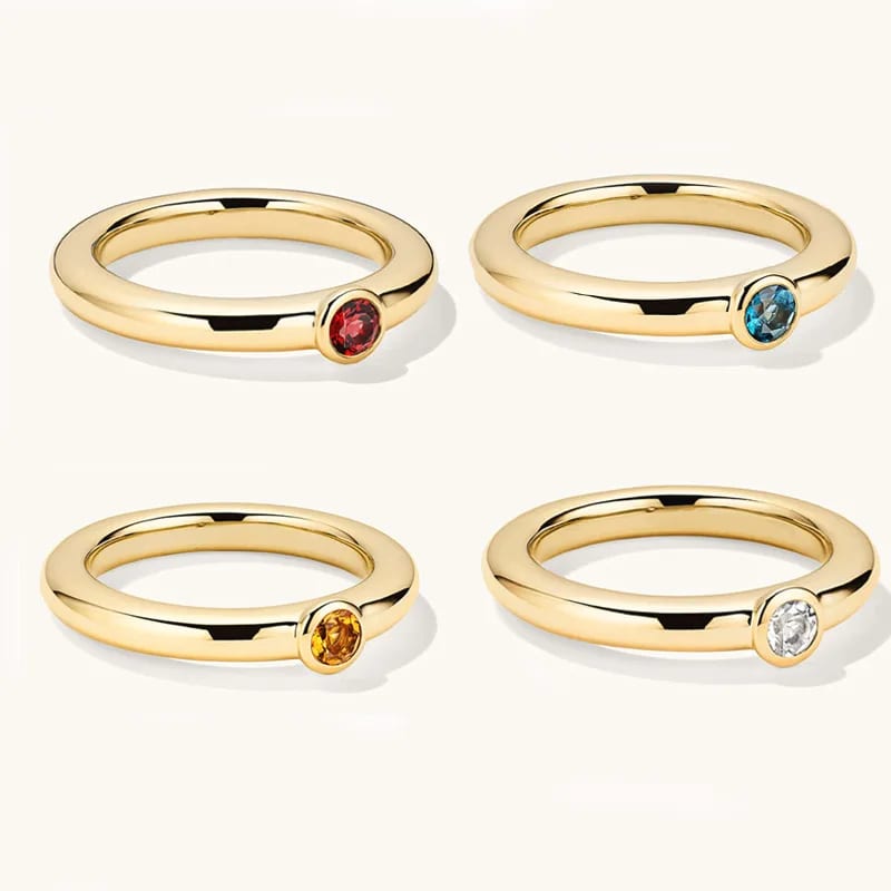Fashion Minimalist Bezel Setting Round Cz Cubic Zirconia Eternity Engagement Rings 18k Gold Plated Women Stacker Ring Jewelry Ring