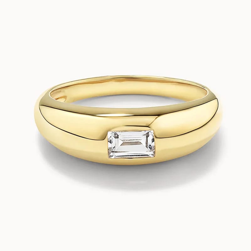 Trending Jewelry White Cubic Zirconia Baguette Curvy Design 18k Gold Plated Pinky Ring For Women And Men Ring
