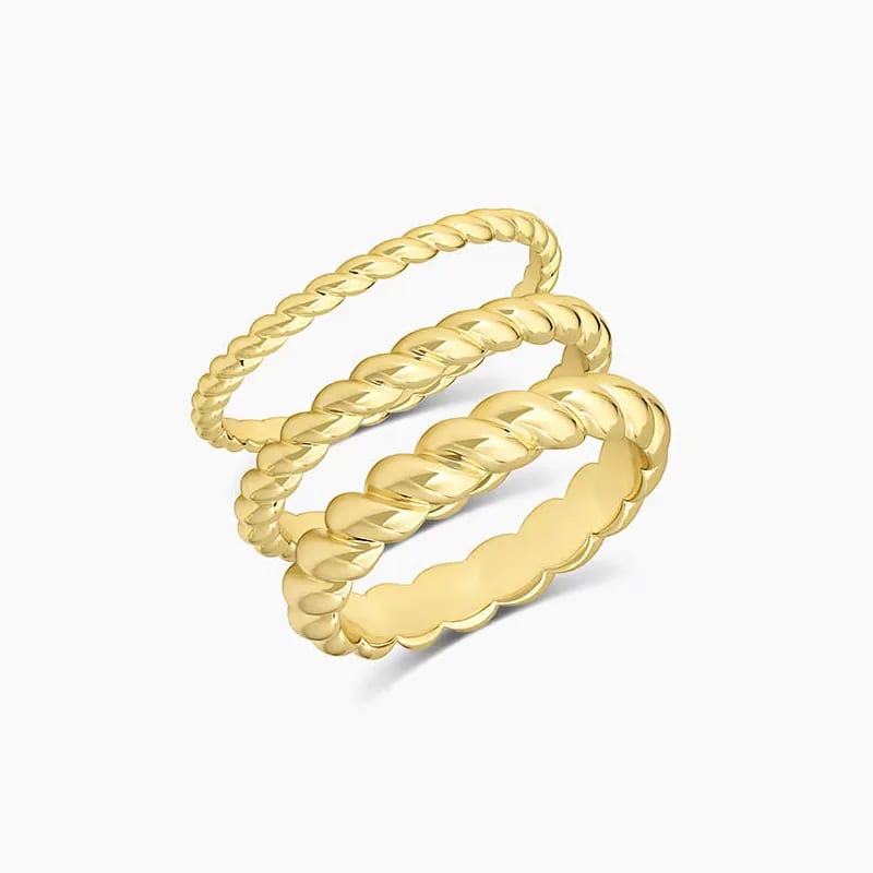Trio Band Jewelry Twisted Design Classic Crew Ring Set Stacked 18k Gold Plated 925 Sterling Silver Fashion Rings For Women Ring