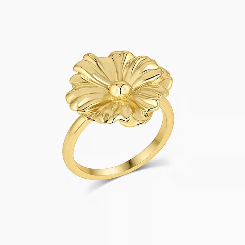 New Design 18k Gold Plated 925 Sterling Silver Statement Flower Ring Dainty Floral Design Ladies Cocktail Rings Jewelry Ring