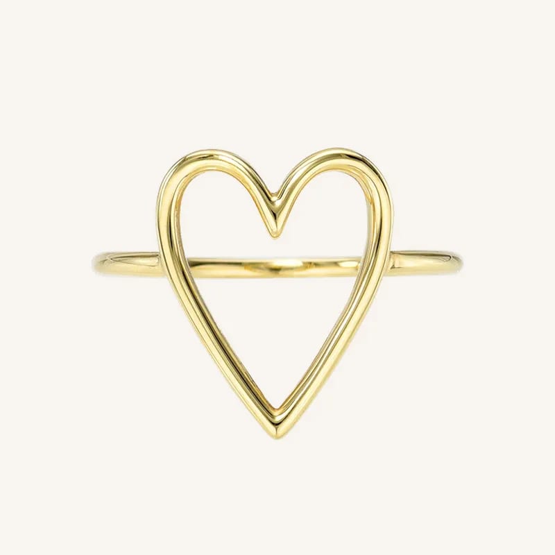 Fashion 925 Sterling Silver Jewelry 14k Gold Plated Dainty Simple Open Heart Shaped Ring Ring