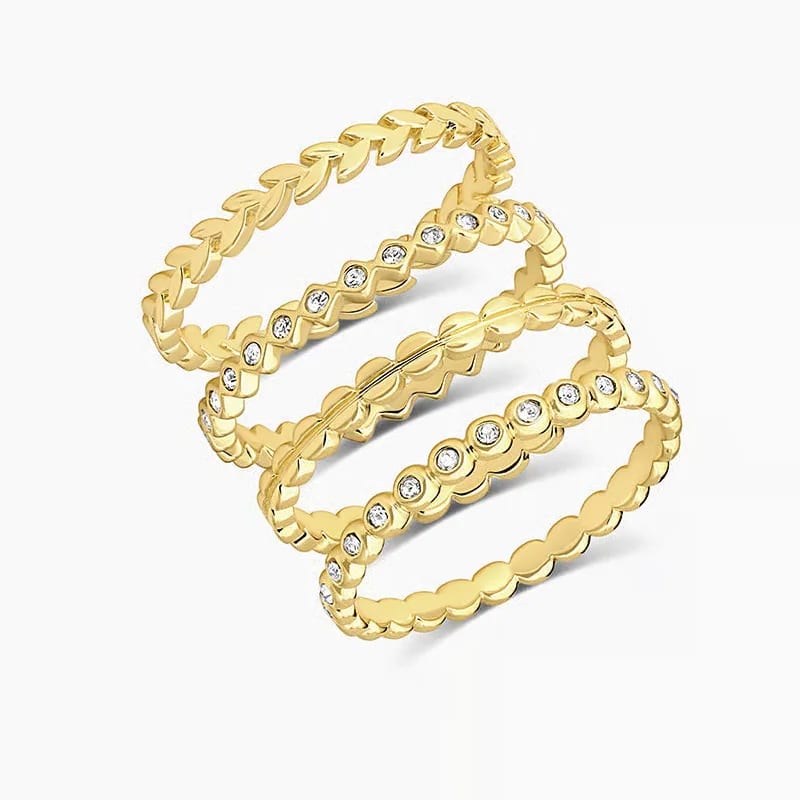 Exquisite Fashion Jewelry 18k Gold Plated 925 Sterling Silver Inlay Zircon Stack Mix Combination Eternity Rings Set For Women Ring