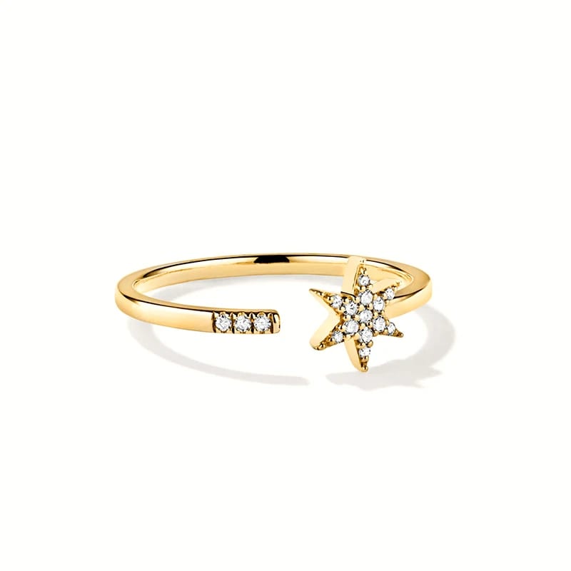 Fashion 925 Sterling Silver 18k Gold Plated Pave Cz Diamond Star Adjustable Open Ring Jewelry Women Ring