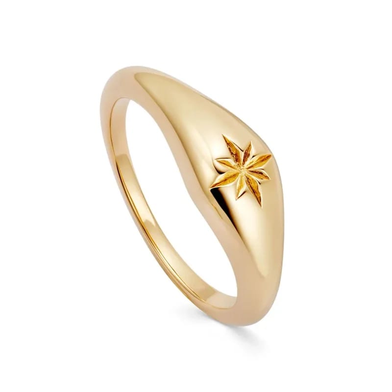 Modern Women’s Jewelry 18k Gold Plated Mini Aurora Dome Signet Ring Celestial Inspired North Star Stacked Rings Ring