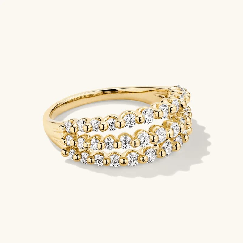 2024 Trendy Fashion Jewelry Dainty 925 Sterling Silver 18k Gold Plated Triple Cz Diamond Ring Women Ring