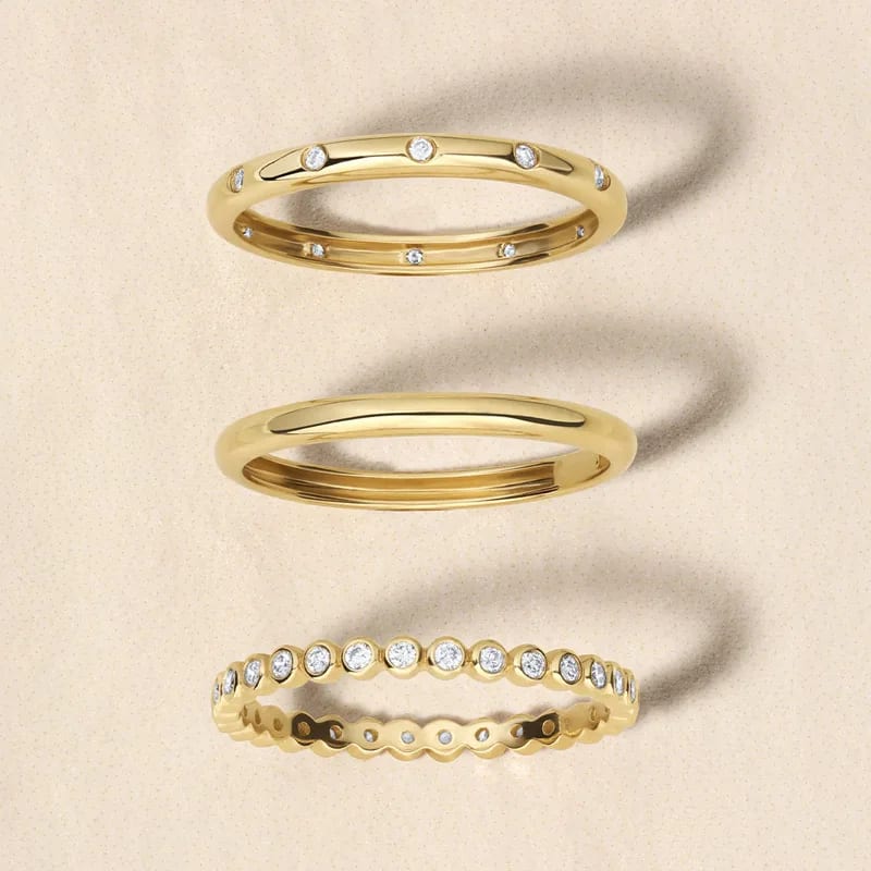 Dainty 925 Sterling Silver 18k Gold Plated Classic Cz Diamond Stackable Band Eternity Ring For Women Ring