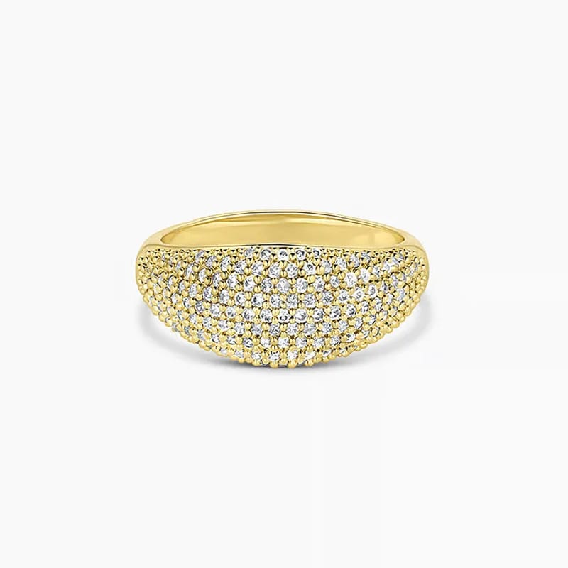 Luxury Design Micro Pave Diamond Dome Engagement Band Rings Custom 18k Gold Plated Cubic Zirconia Ring Jewelry Women Ring