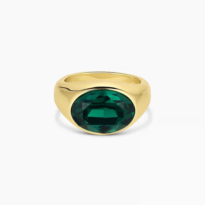 2024 Trends Women Jewelry Oval-shaped Emerald Gemstone 18k Gold Plated Sterling Silver 925 Cocktail Rings Ring