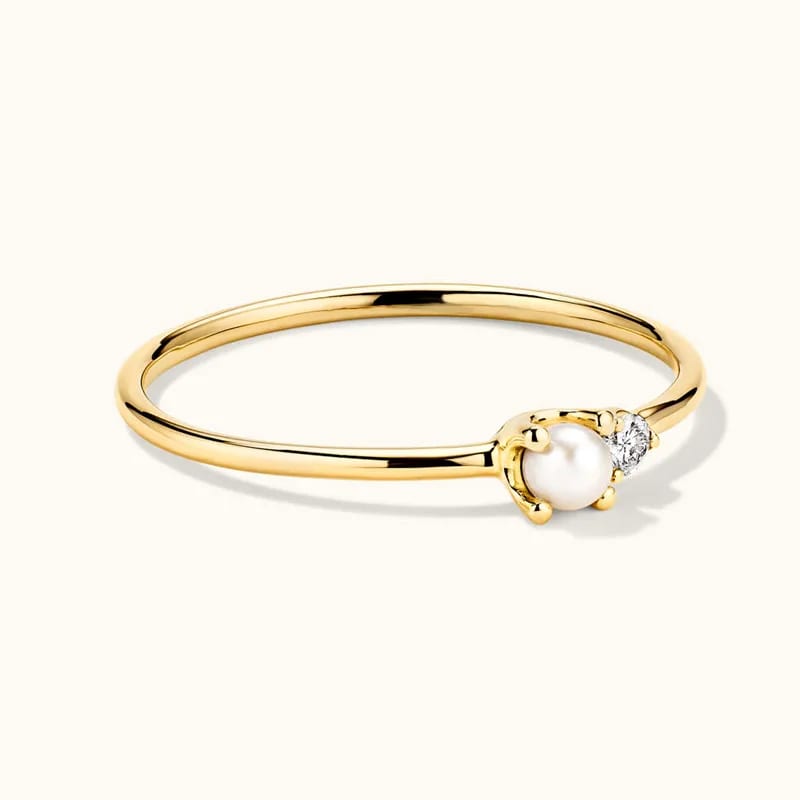New Arrival Dainty Women Jewelry 18k Gold Plated 925 Silver Freshwater Pearl And Cubic Zircon Stacking Ring Ring