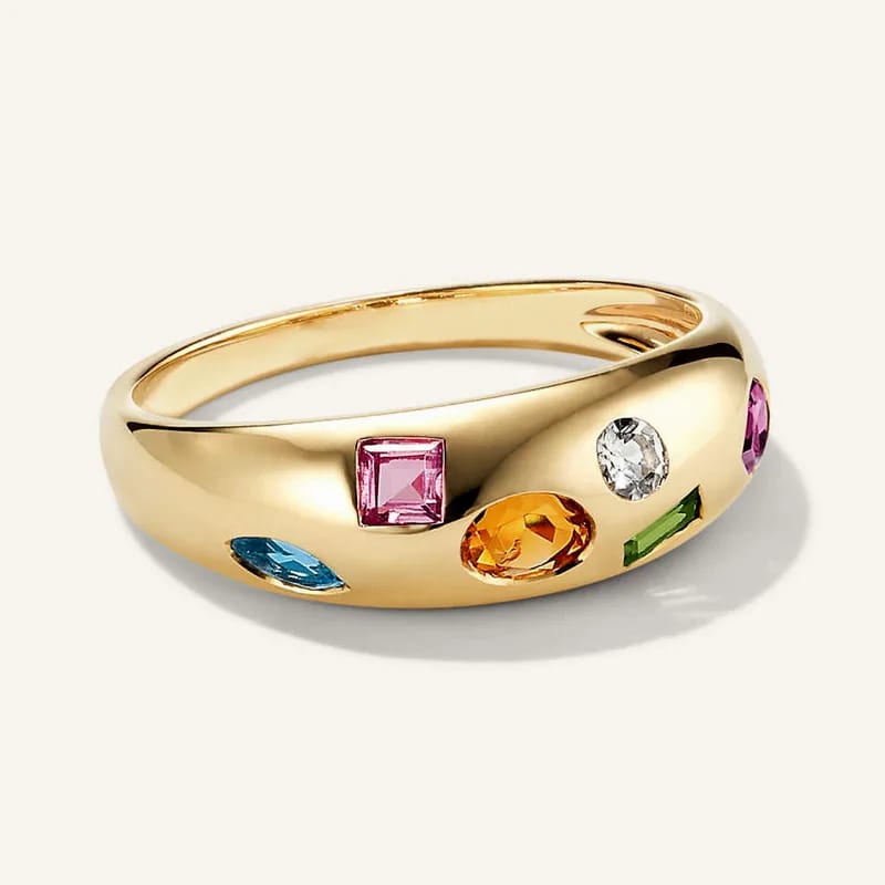 New Design Fashion 18k Gold Plated Colorful Cubic Zirconia Toronto Mosaic Dome Ring Ring