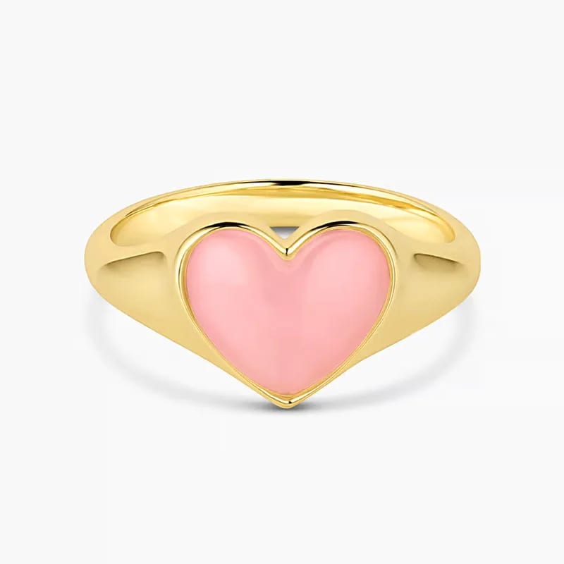 Rose Quartz Natural Stone Ring Jewelry 18k Gold Plated Minimalist Appeal Heart Ring For Women Ring