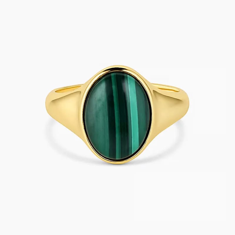New Arrival Gemstone Rings Women’s 18k Gold Plated Natural Malachite Stone Ring Jewelry Ring
