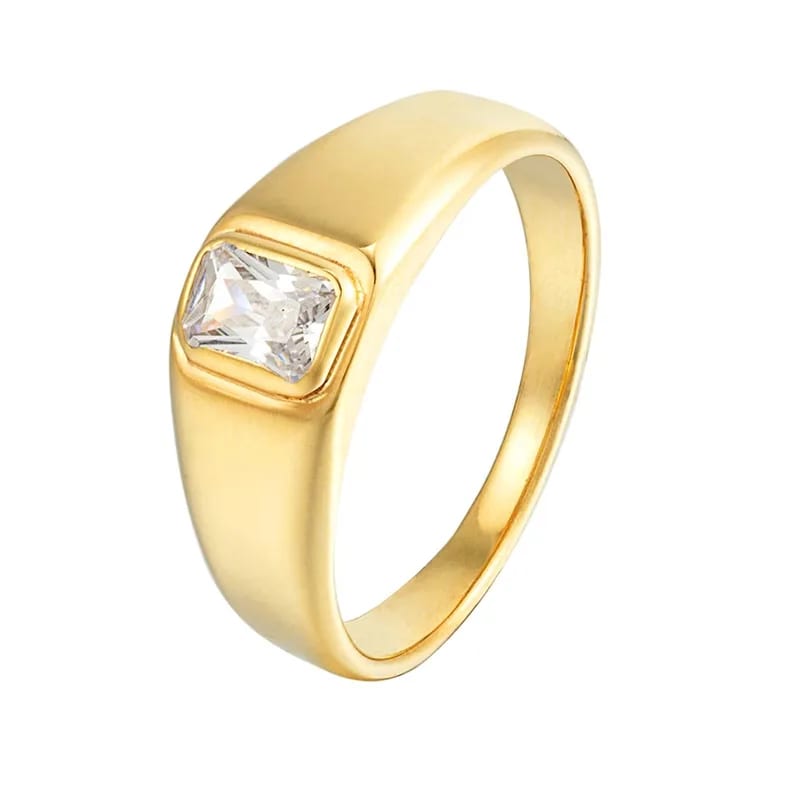 Fashion Jewelry New Design 18k Gold Minimalist Chunky Baguette Cz 925 Sterling Silver Ring For Women Ring