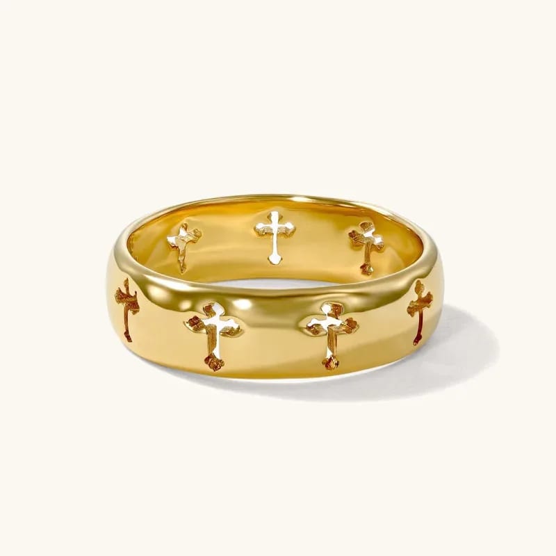 New Premium 925 Sterling Silver Women’s 18k Gold Plated Vertical Cross Ring Ring