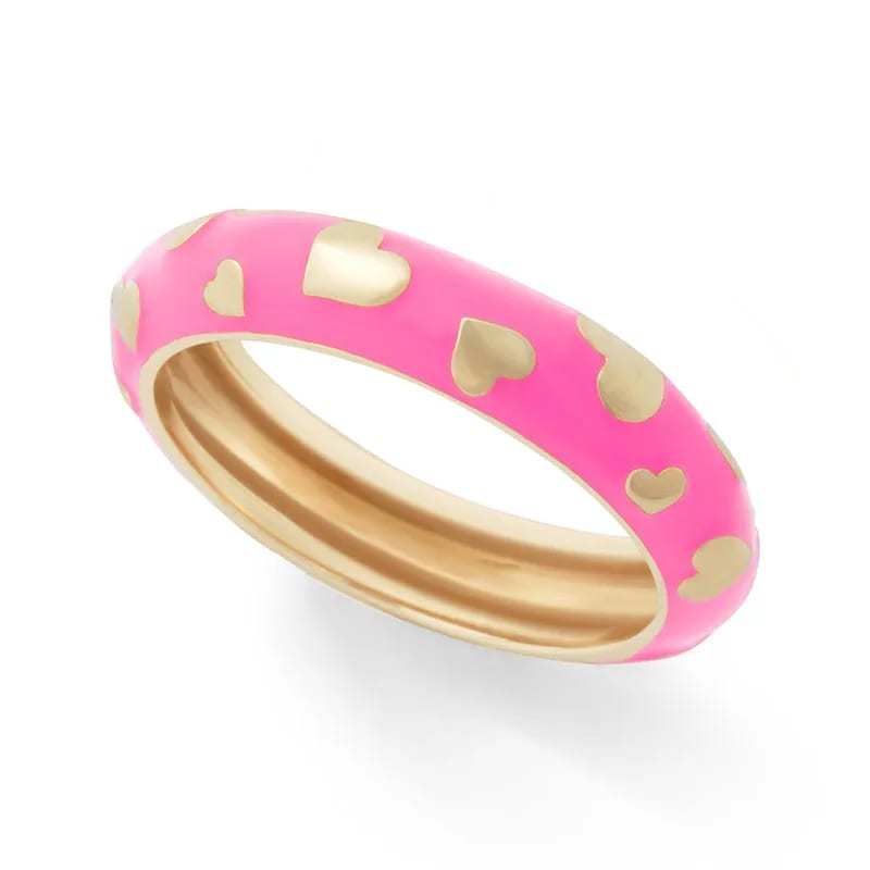 New Arrival Fashion Classic Heart-shaped Pattern Design Colorful Drop Oil Enamel Rings For Women Ring