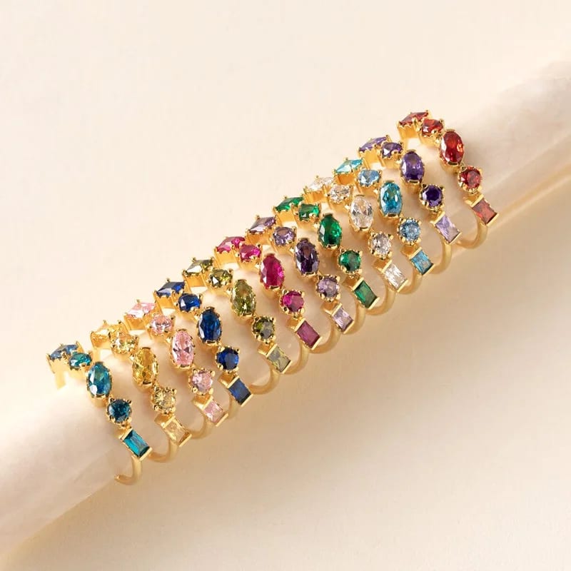 Fashion Jewelry Birthstone Cluster Ring Multicolored Cubic Zirconia 18k Gold Plated Rings Jewelry Women Ring