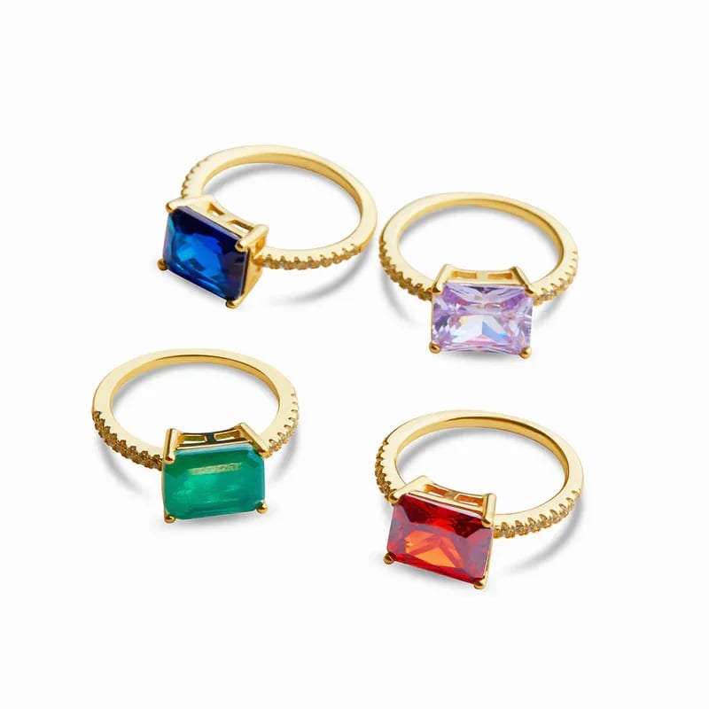Wholesale Fashion Jewelry Square Cubic Zirconia Solitaire Ring 18k Gold Plated Rings For Women Ring