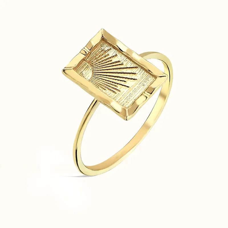 Hot Selling 925 Sterling Silver 18k Gold Plated Custom Rectangular Sunshine Rings Jewelry Women Ring