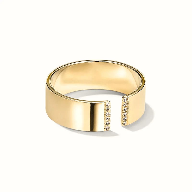 Dainty Minimalist 925 Sterling Silver 18k Gold Plated Beam Pave Zircon Open Cigar Band Ring Cz Adjustable Women Rings Ring