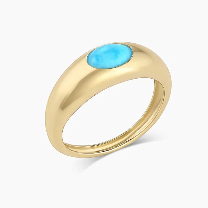 Dainty Natural Stone 18k Gold Plated Ring Dainty Gemstone Turquoise Row Rings Women Jewelry Ring
