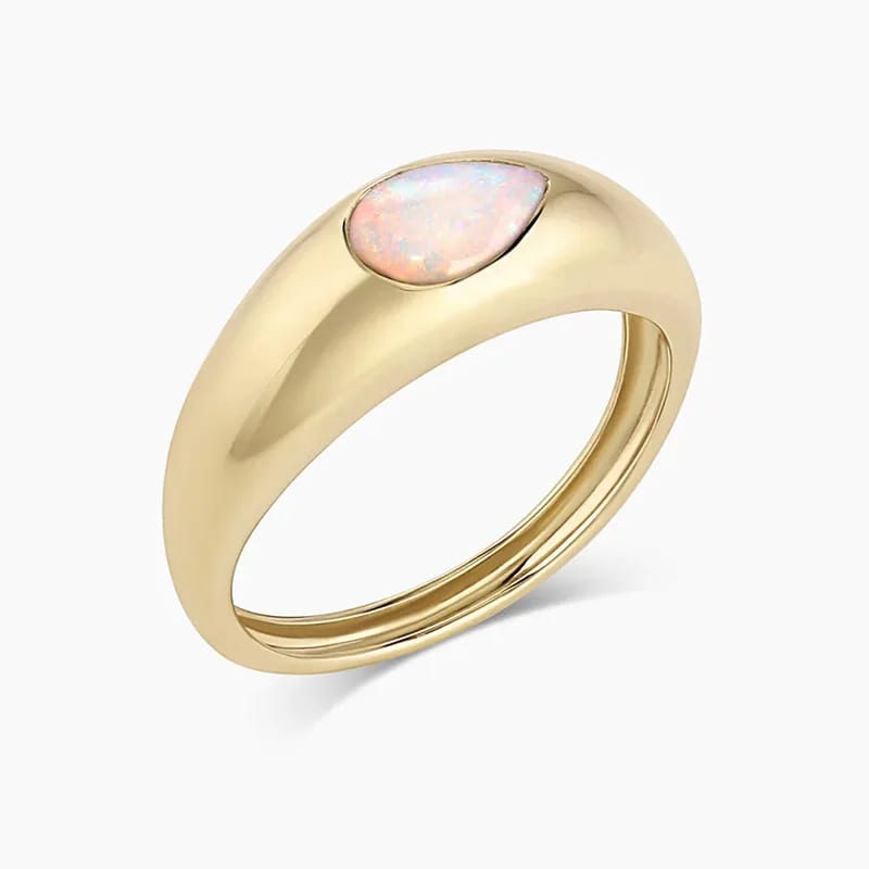 Minimalist Jewelry 18k Gold Plated Women 925 Silver Opal Signet Rings Ring