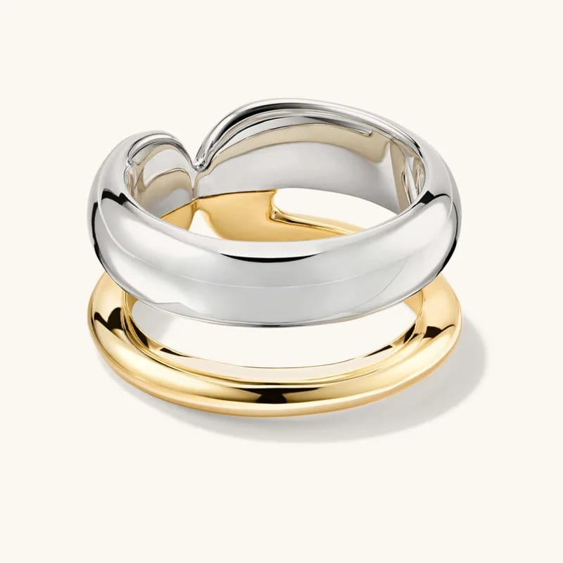 Latest Design High Quality 925 Sterling Silver Rings For Women Minimalist Two Tone Double Line Layers Ring Ring