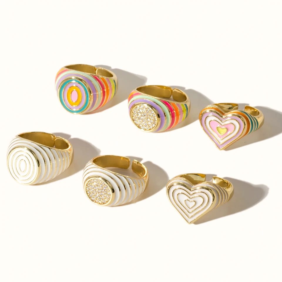 Enamel Multicolor Rings For Women 18k Gold Plated Open Colorful Double Heart Gold Statement Rings Fashion Jewelry Ring