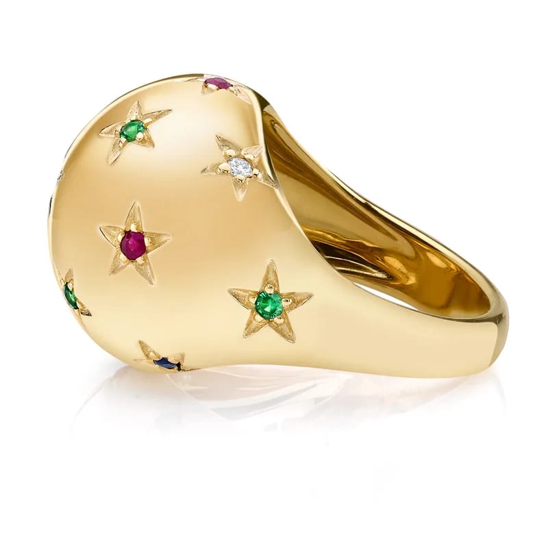 Trendy Fashion Dainty Women Jewelry 18k Gold Plated Cubic Zirconia And Tri Color Star Bombe Ring Ring
