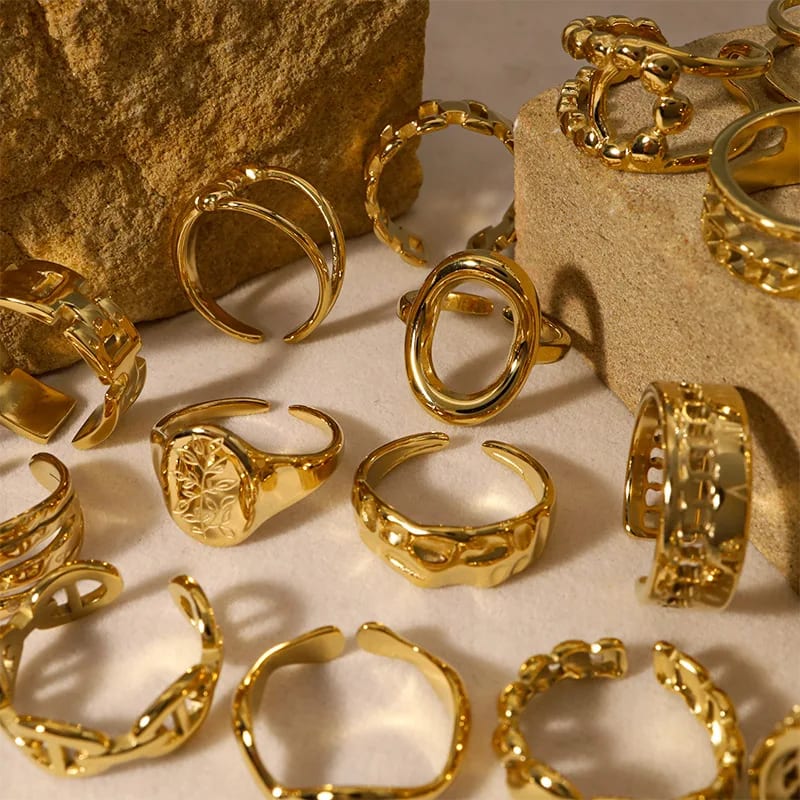 Elegant Stainless Steel Open Ring High Quality Gold Plated Adjustable Ring Ring