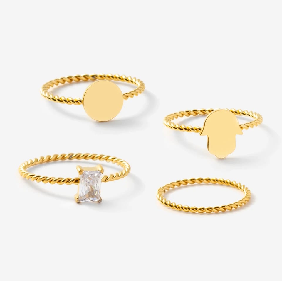 Trendy Minimalist Stainless Steel Twist Cross Finger Ring 18k Gold Plated Butterfly Fatima Hand Rings For Women Ring