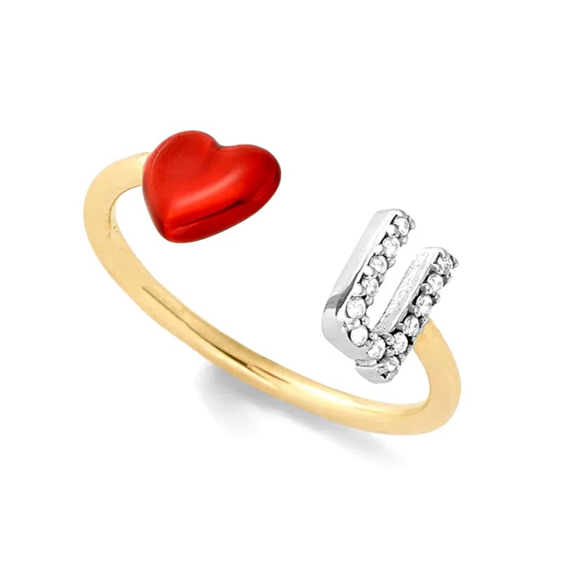 Fashion Classic 925 Sterling Silver Enamel Colorful Heart Pave Cz Initial Letter U Ring Jewelry For Women Ring