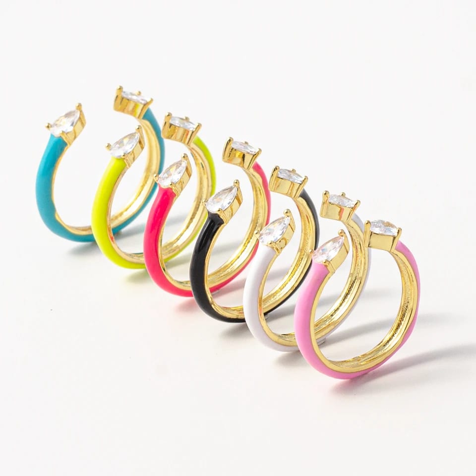Summer Jewelry Candy Colorful Enamel Open Adjusted Finger Rings For Women 18k Gold Plated Tear Drop Cz Enamel Stackable Rings Ring