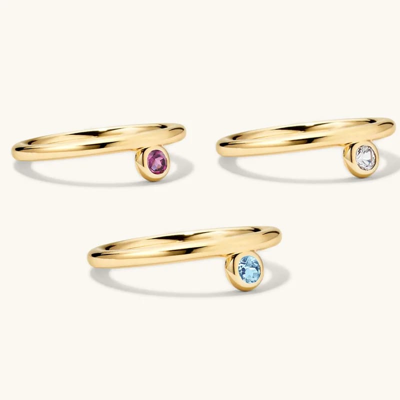 Dainty Minimalist Design 925 Sterling Silver 18k Gold Plated Gemstone Drop Stacker Rings For Girls Ring