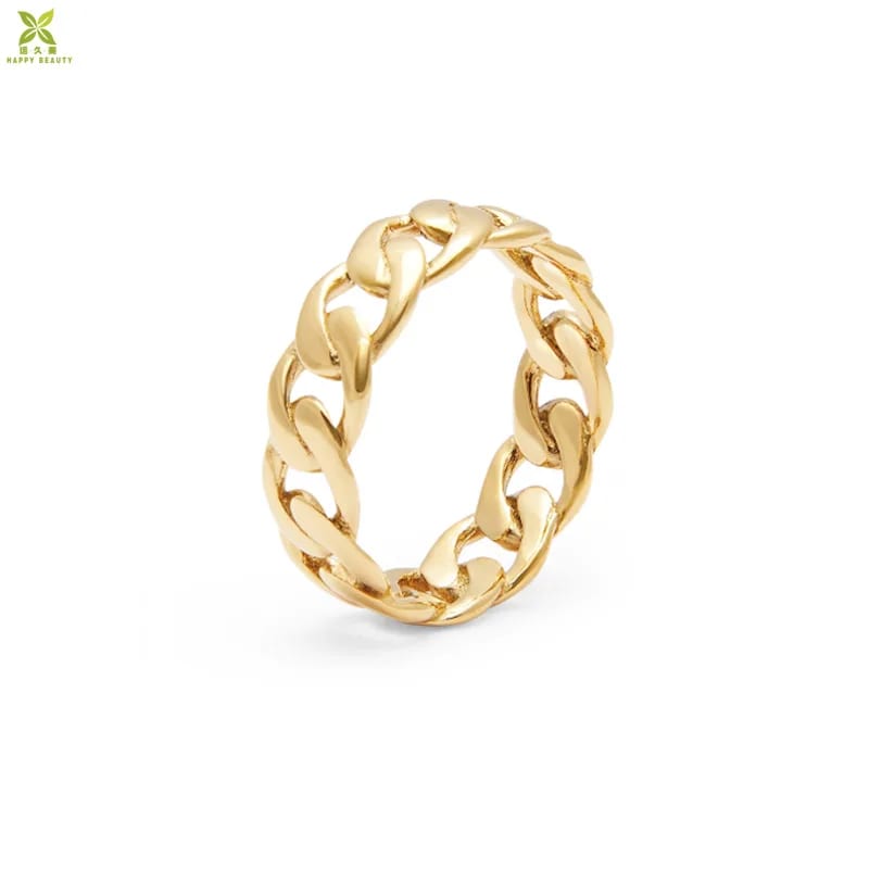 Stainless Steel Jewelry Wholesale Size 5 6 7 8 9 Gold Color Plain Curb Cuban Link Chain Ring Ring